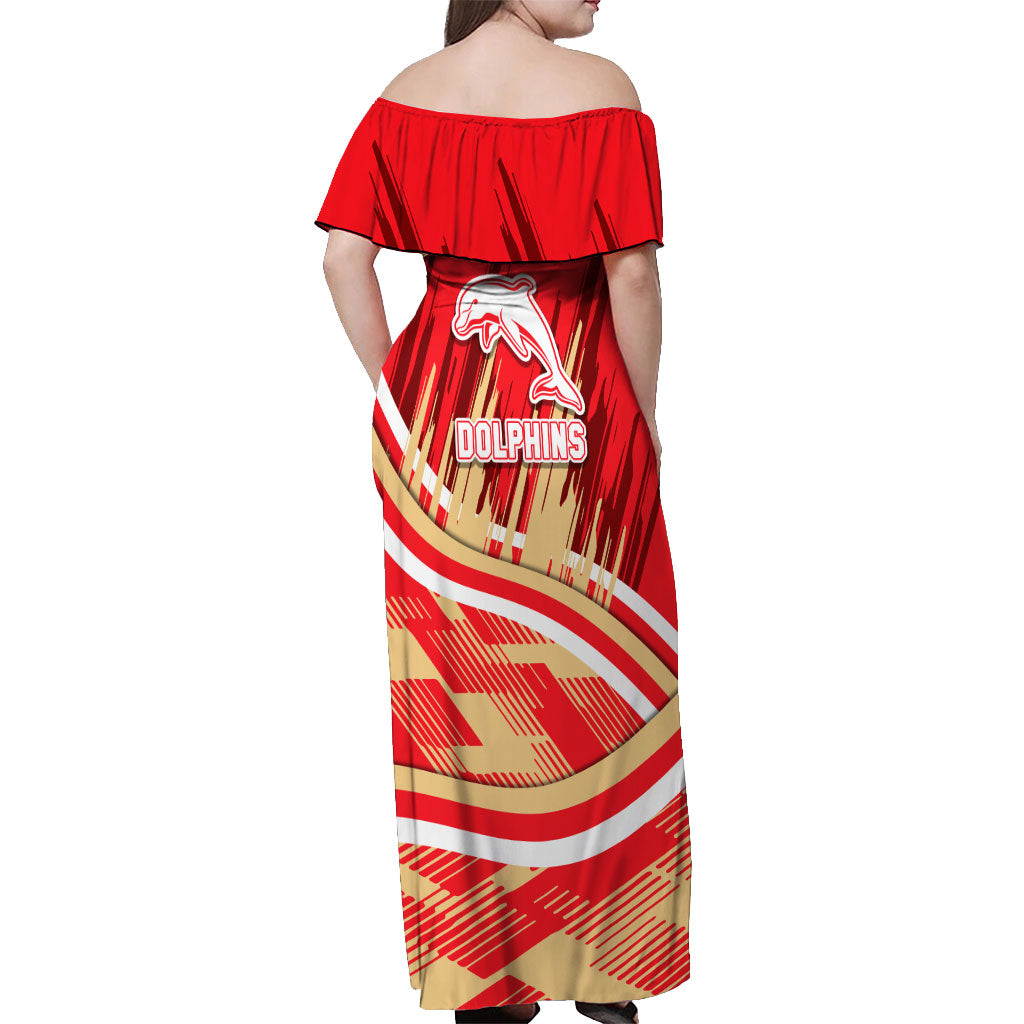 Dolphins Rugby Mascot Off Shoulder Maxi Dress Fierce Athlete Graphic in Sports Style