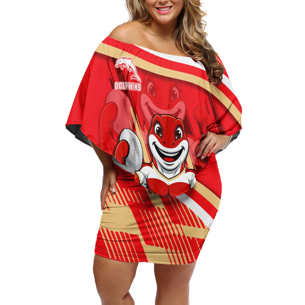 Dolphins Rugby Mascot Off Shoulder Short Dress Fierce Athlete Graphic in Sports Style