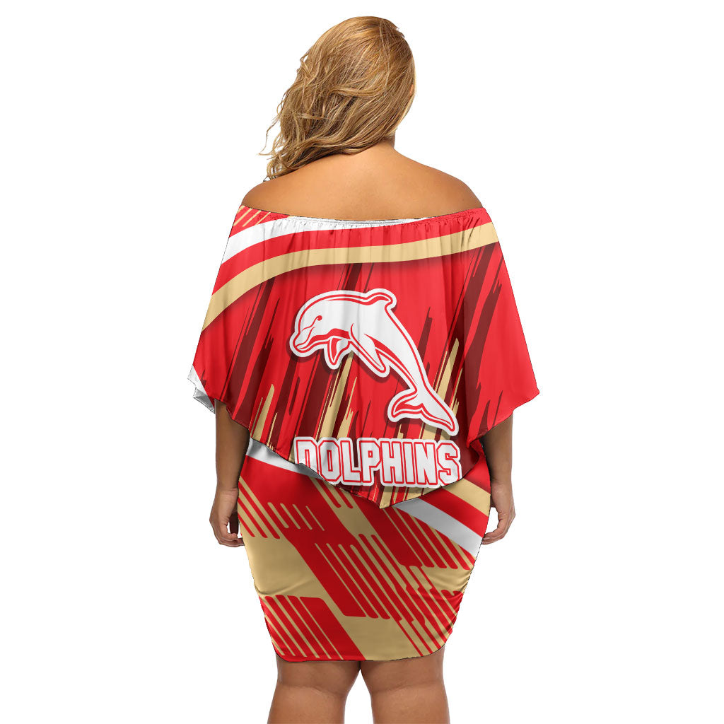 Dolphins Rugby Mascot Off Shoulder Short Dress Fierce Athlete Graphic in Sports Style