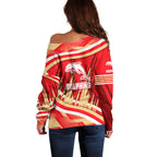 Dolphins Rugby Mascot Off Shoulder Sweater Fierce Athlete Graphic in Sports Style