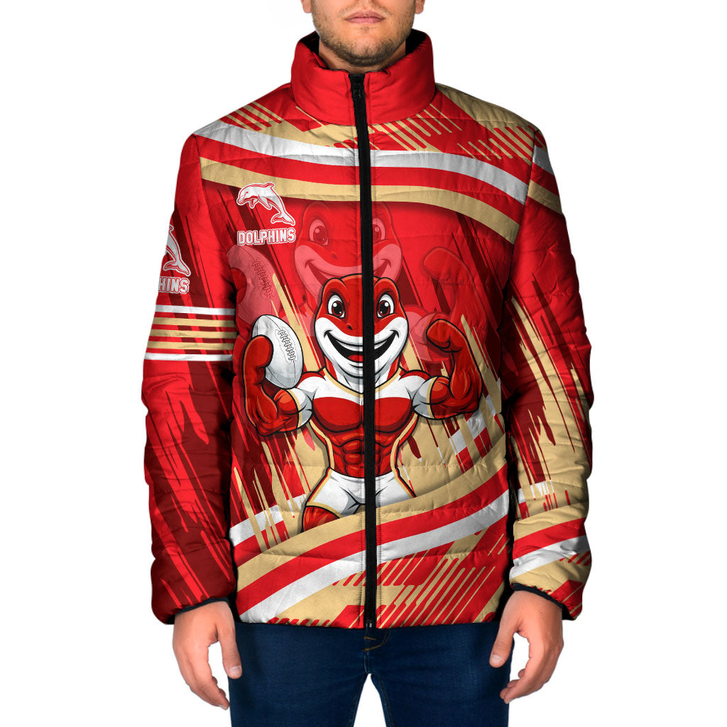Dolphins Rugby Mascot Padded Jacket Fierce Athlete Graphic in Sports Style