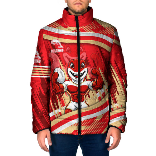 Dolphins Rugby Mascot Padded Jacket Fierce Athlete Graphic in Sports Style
