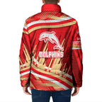 Dolphins Rugby Mascot Padded Jacket Fierce Athlete Graphic in Sports Style