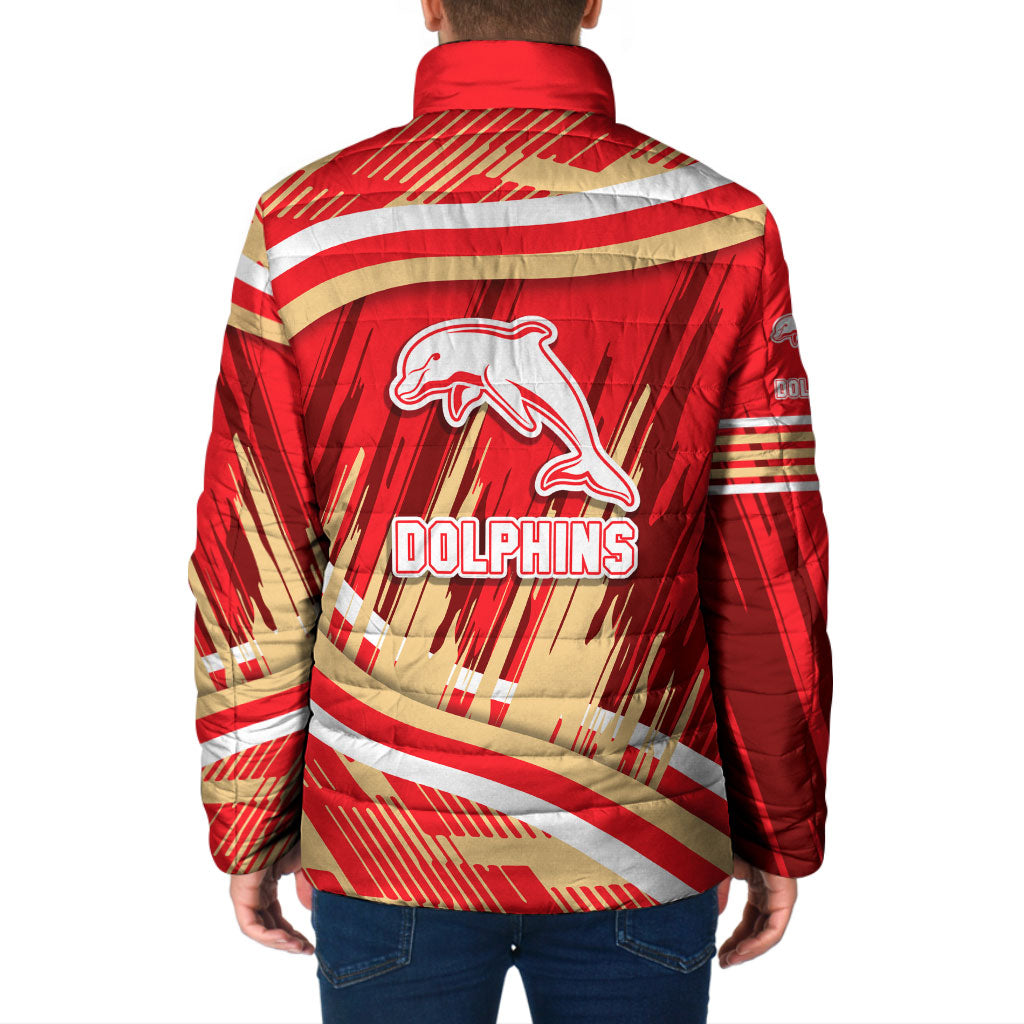 Dolphins Rugby Mascot Padded Jacket Fierce Athlete Graphic in Sports Style