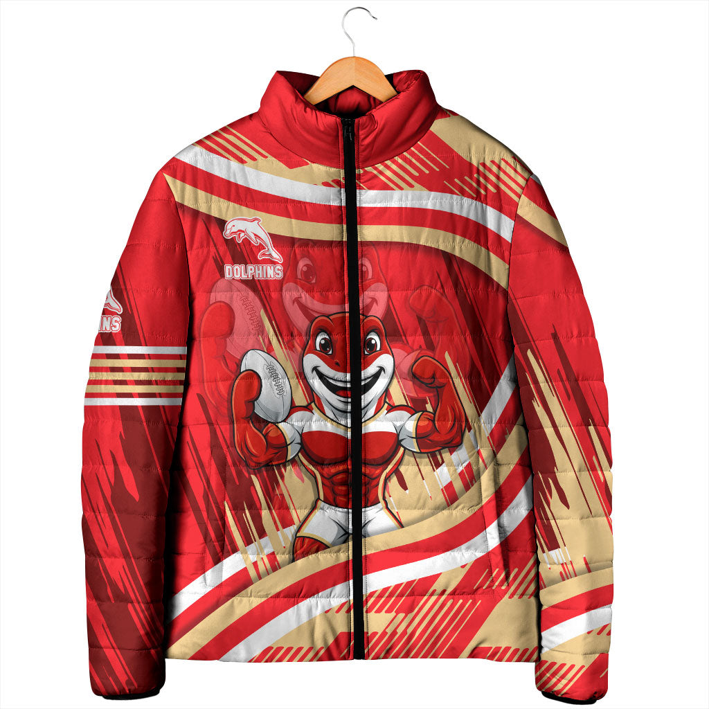 Dolphins Rugby Mascot Padded Jacket Fierce Athlete Graphic in Sports Style