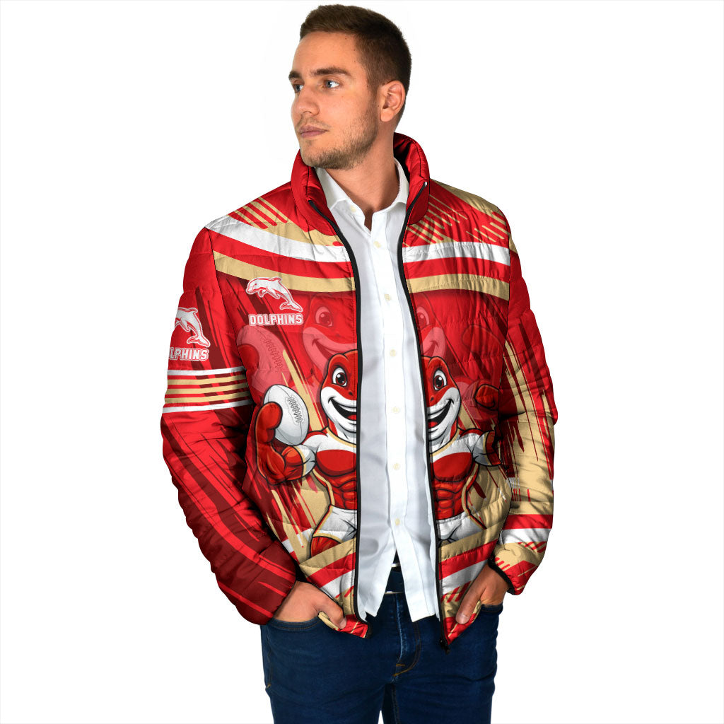 Dolphins Rugby Mascot Padded Jacket Fierce Athlete Graphic in Sports Style