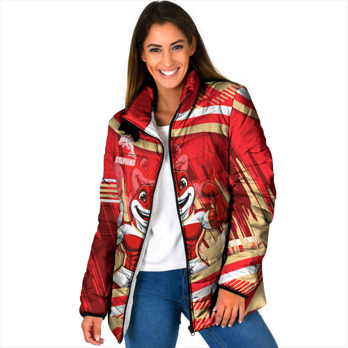 Dolphins Rugby Mascot Padded Jacket Fierce Athlete Graphic in Sports Style