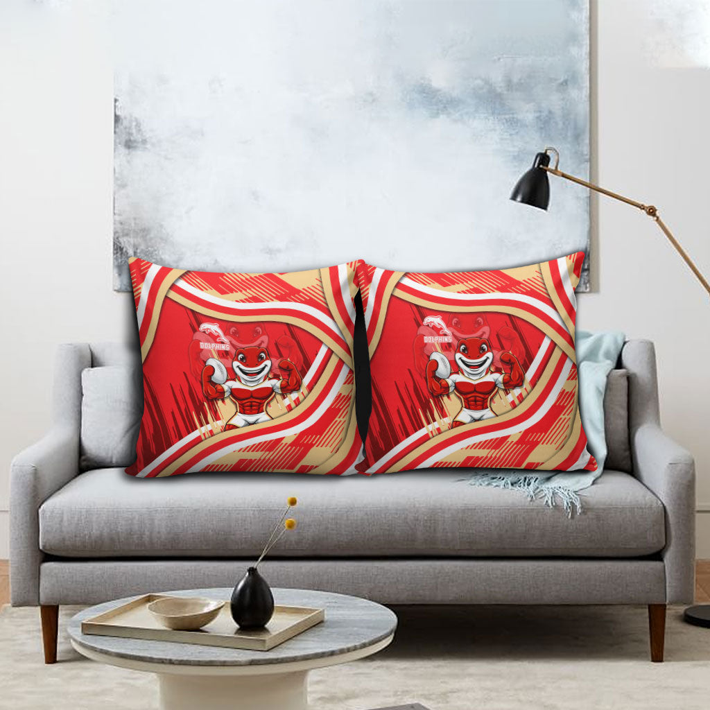 Dolphins Rugby Mascot Pillow Cover Fierce Athlete Graphic in Sports Style