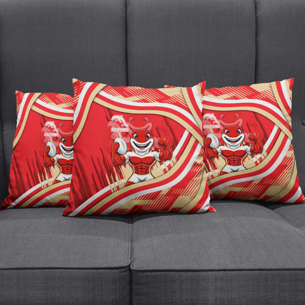 Dolphins Rugby Mascot Pillow Cover Fierce Athlete Graphic in Sports Style