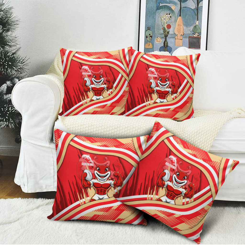 Dolphins Rugby Mascot Pillow Cover Fierce Athlete Graphic in Sports Style