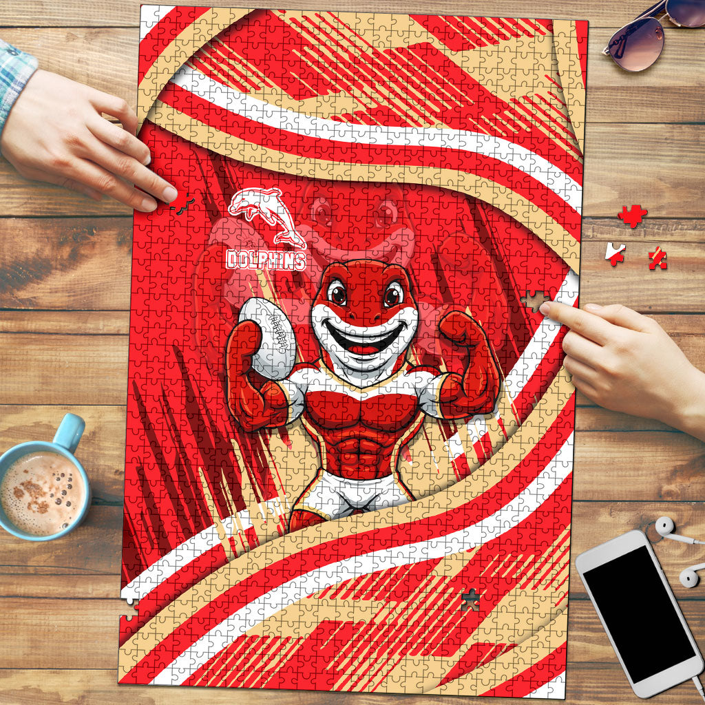 Dolphins Rugby Mascot Puzzle Fierce Athlete Graphic in Sports Style