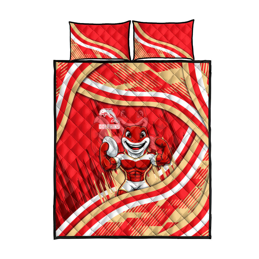 Dolphins Rugby Mascot Quilt Bed Set Fierce Athlete Graphic in Sports Style