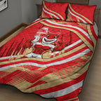 Dolphins Rugby Mascot Quilt Bed Set Fierce Athlete Graphic in Sports Style
