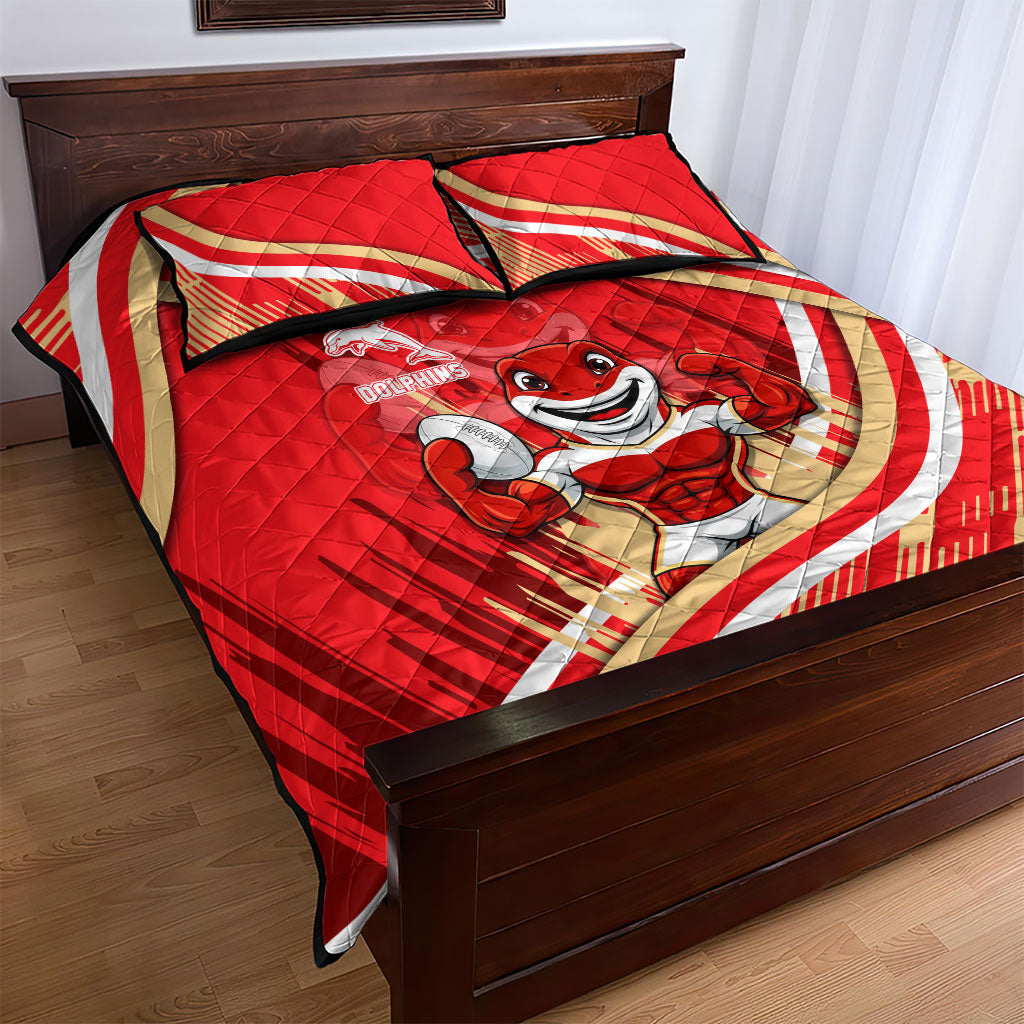 Dolphins Rugby Mascot Quilt Bed Set Fierce Athlete Graphic in Sports Style