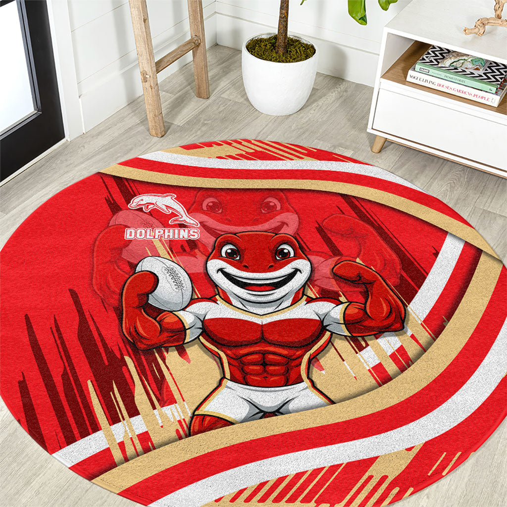Dolphins Rugby Mascot Round Carpet Fierce Athlete Graphic in Sports Style
