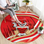 Dolphins Rugby Mascot Round Carpet Fierce Athlete Graphic in Sports Style