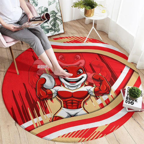 Dolphins Rugby Mascot Round Carpet Fierce Athlete Graphic in Sports Style