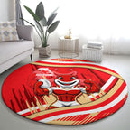 Dolphins Rugby Mascot Round Carpet Fierce Athlete Graphic in Sports Style