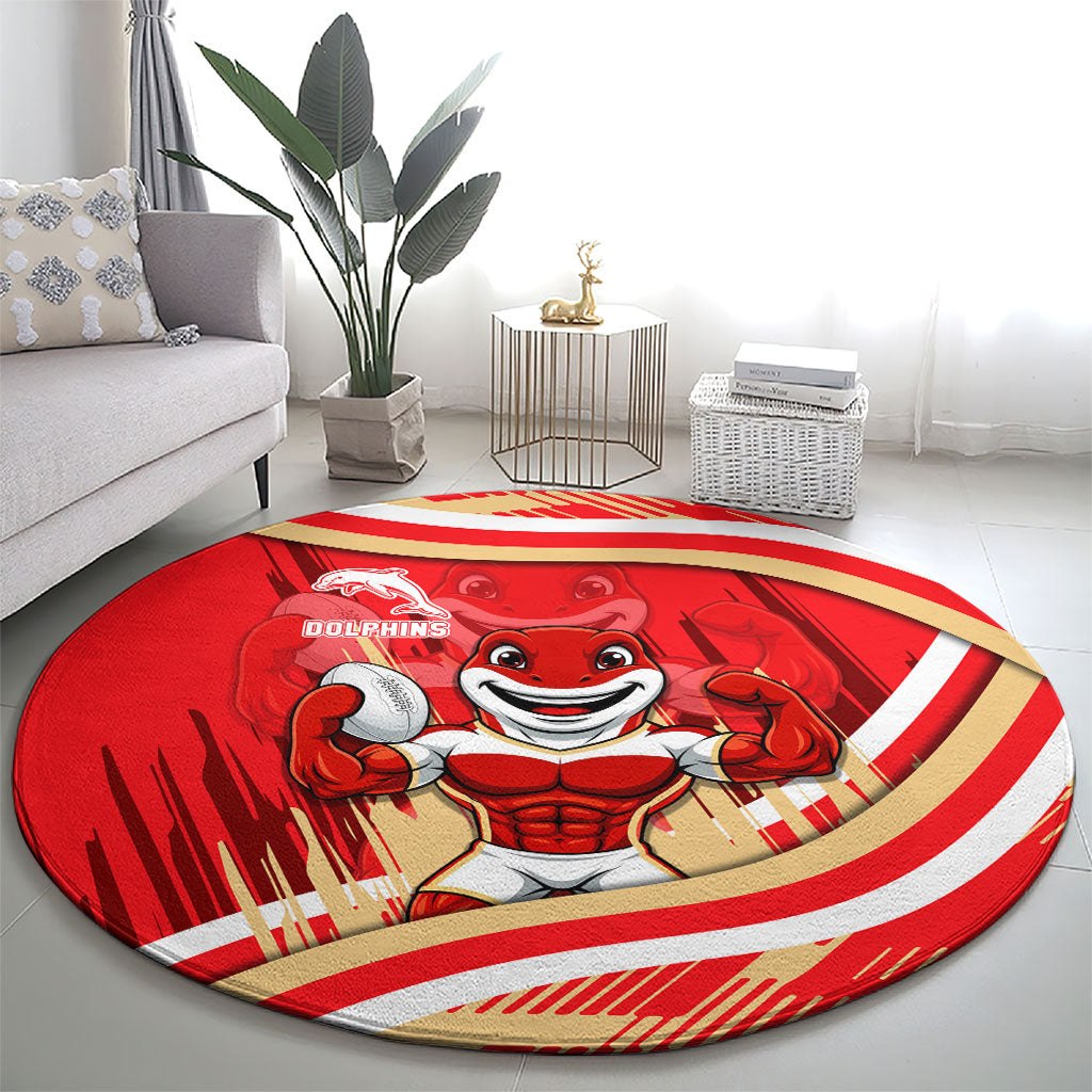 Dolphins Rugby Mascot Round Carpet Fierce Athlete Graphic in Sports Style