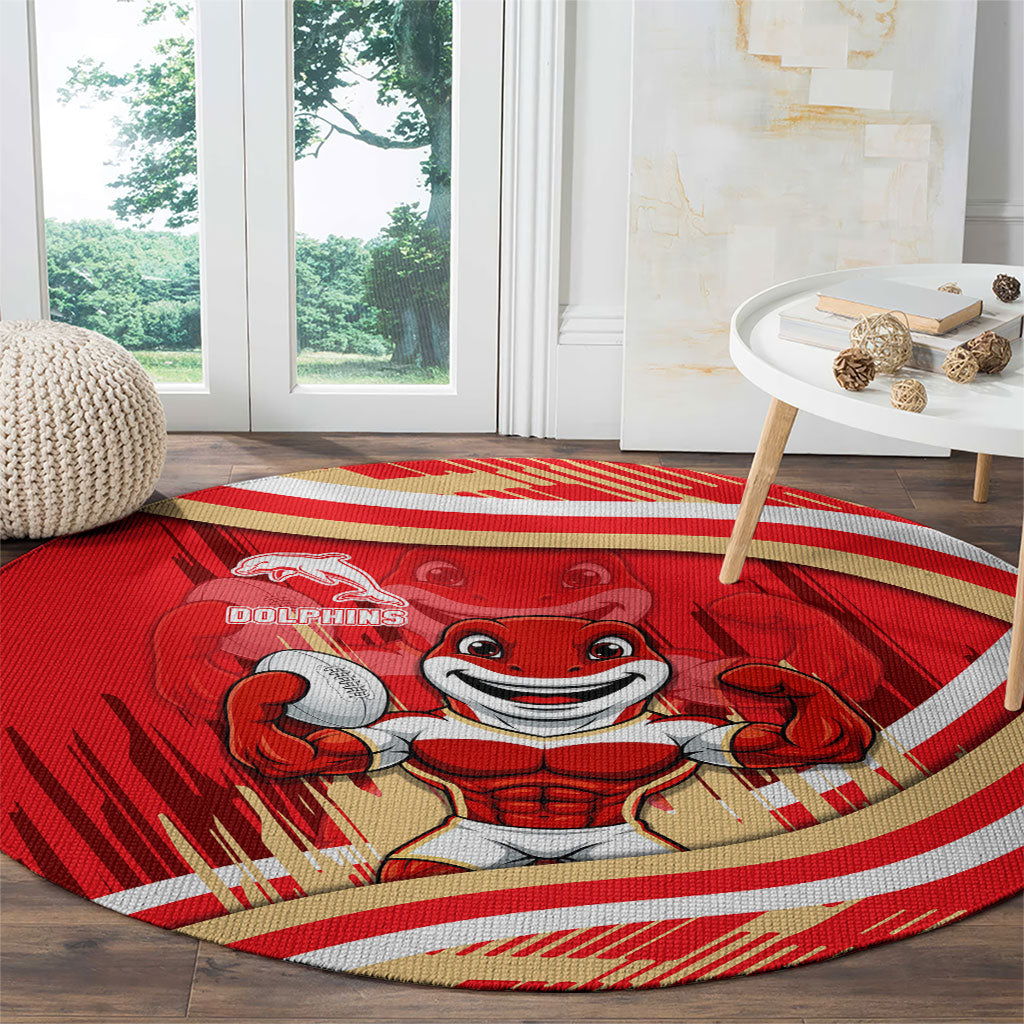 Dolphins Rugby Mascot Round Carpet Fierce Athlete Graphic in Sports Style