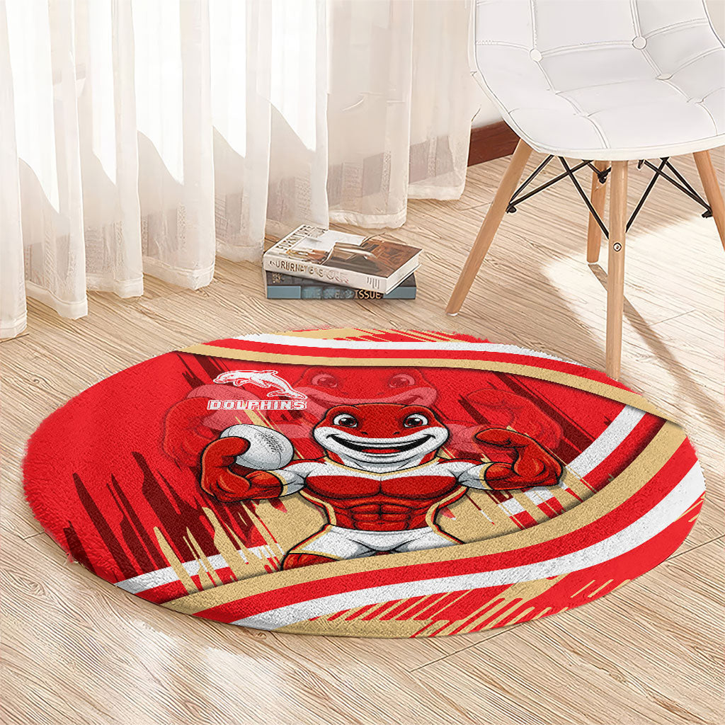 Dolphins Rugby Mascot Round Carpet Fierce Athlete Graphic in Sports Style
