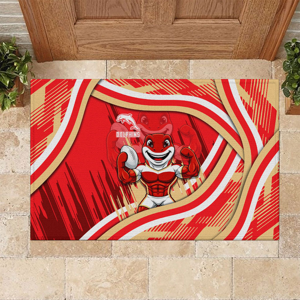 Dolphins Rugby Mascot Rubber Doormat Fierce Athlete Graphic in Sports Style