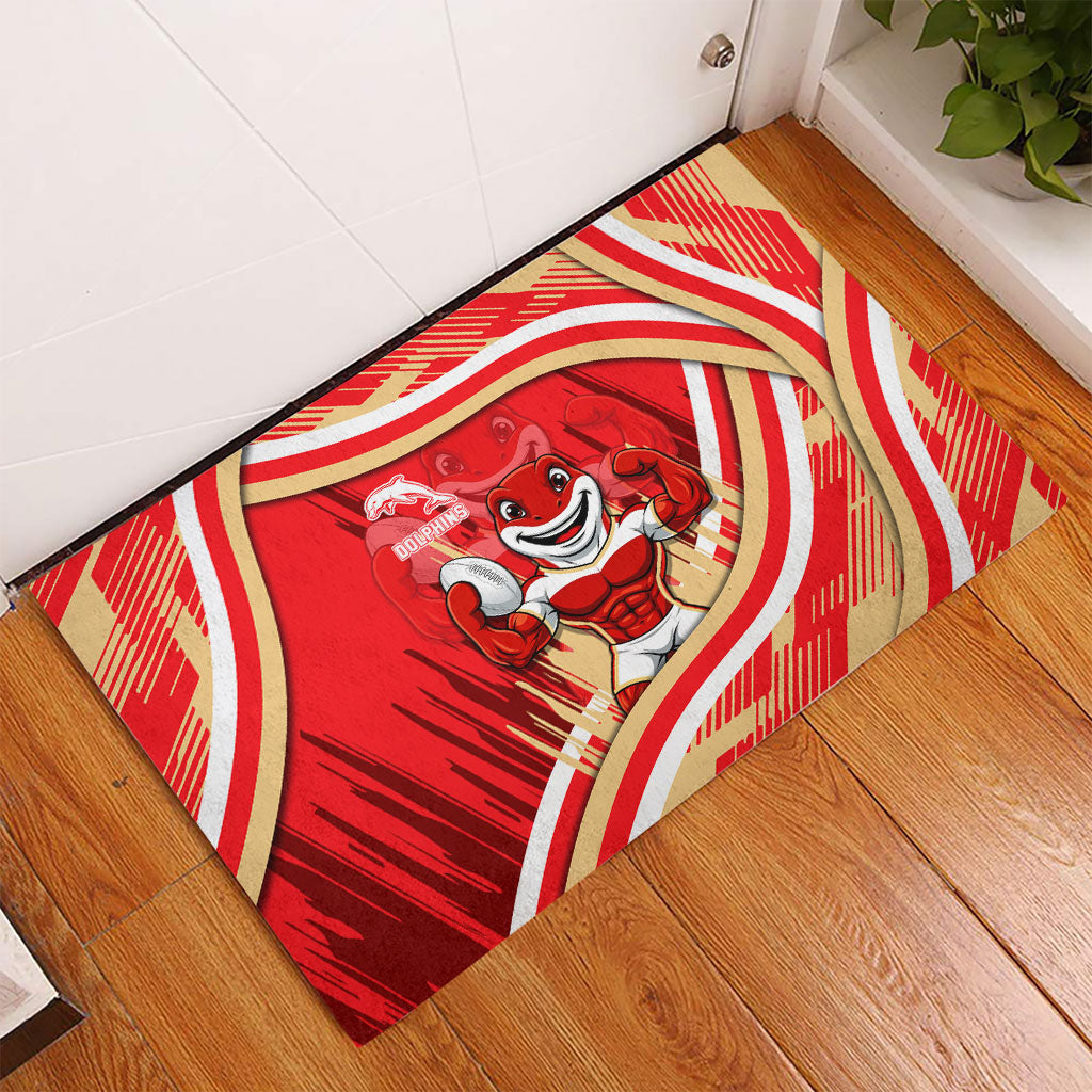 Dolphins Rugby Mascot Rubber Doormat Fierce Athlete Graphic in Sports Style