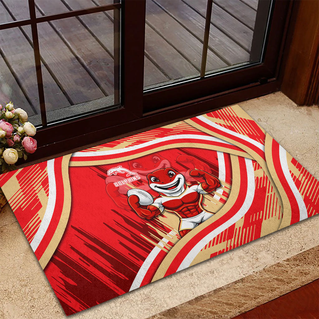 Dolphins Rugby Mascot Rubber Doormat Fierce Athlete Graphic in Sports Style
