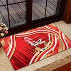 Dolphins Rugby Mascot Rubber Doormat Fierce Athlete Graphic in Sports Style