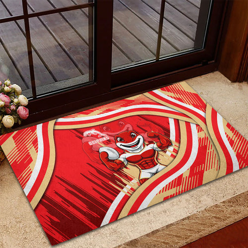 Dolphins Rugby Mascot Rubber Doormat Fierce Athlete Graphic in Sports Style