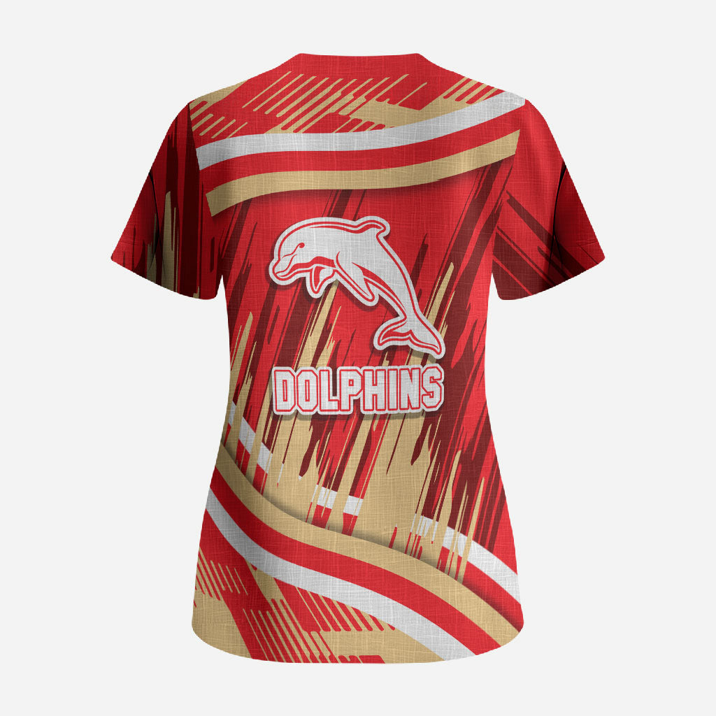 Dolphins Rugby Mascot Scrub Top Fierce Athlete Graphic in Sports Style