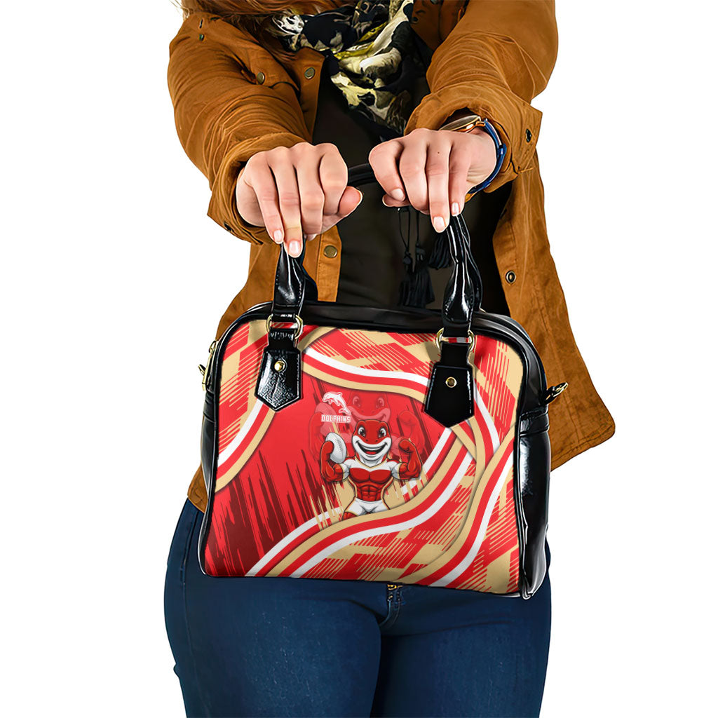 Dolphins Rugby Mascot Shoulder Handbag Fierce Athlete Graphic in Sports Style
