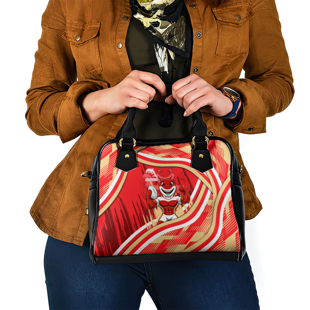 Dolphins Rugby Mascot Shoulder Handbag Fierce Athlete Graphic in Sports Style