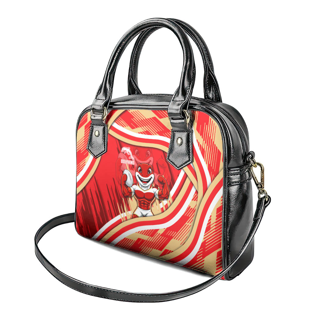Dolphins Rugby Mascot Shoulder Handbag Fierce Athlete Graphic in Sports Style