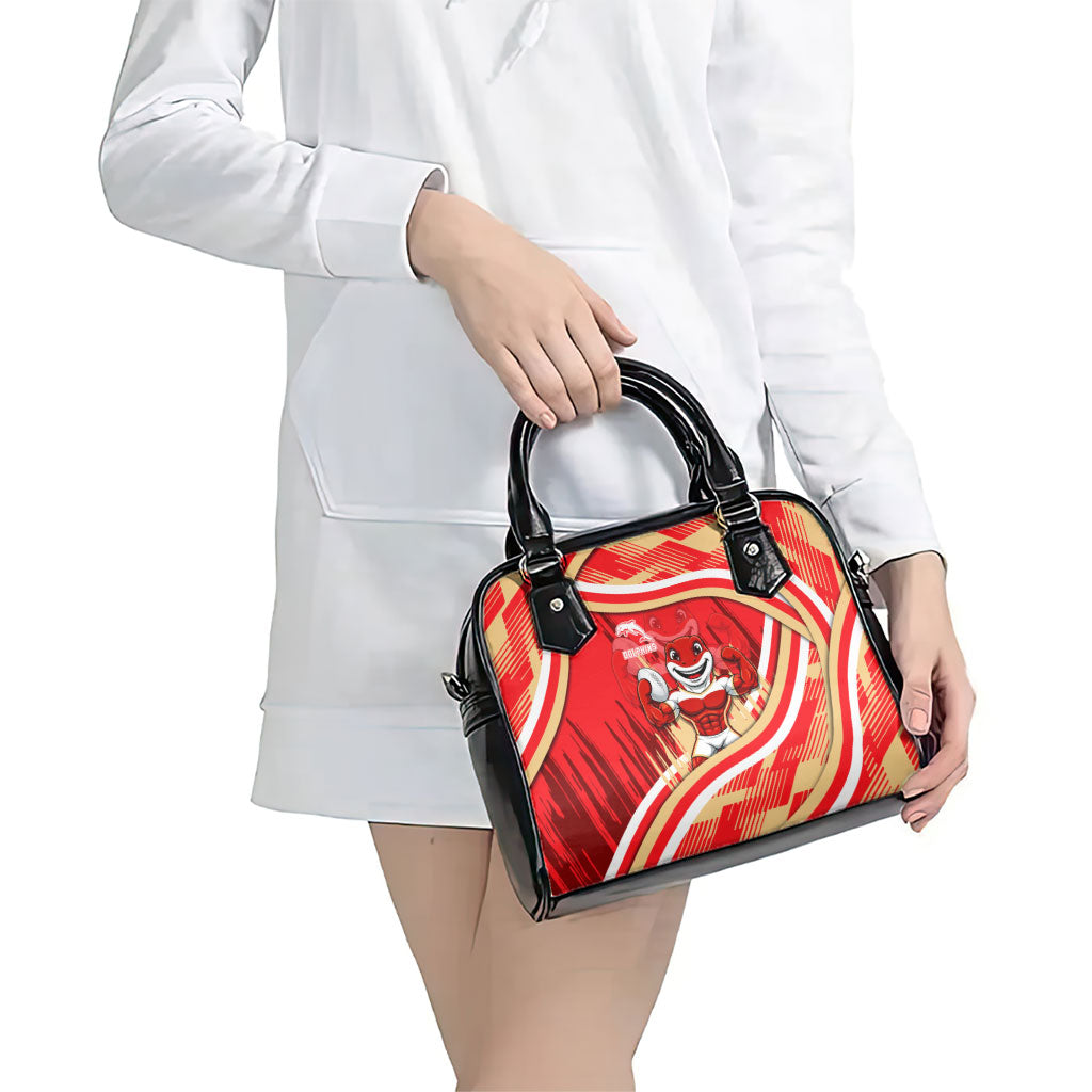 Dolphins Rugby Mascot Shoulder Handbag Fierce Athlete Graphic in Sports Style
