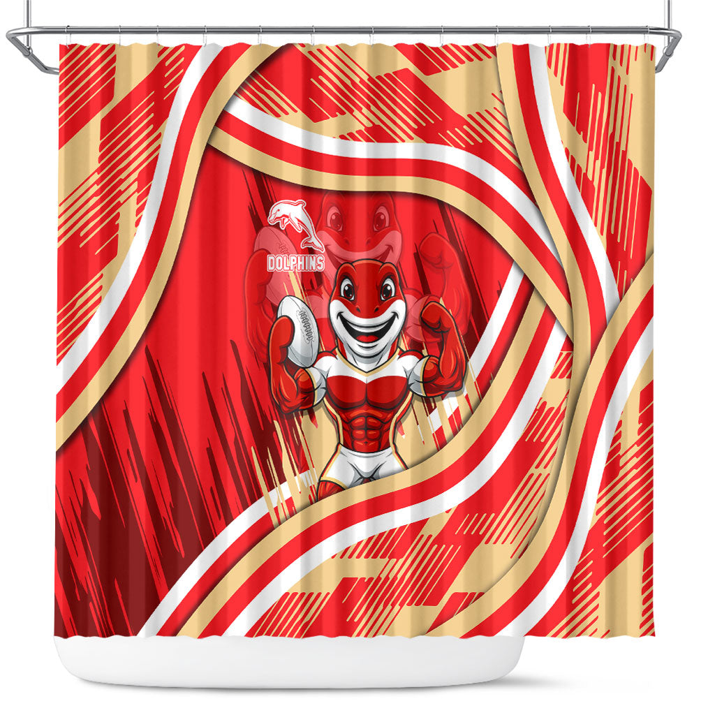 Dolphins Rugby Mascot Shower Curtain Fierce Athlete Graphic in Sports Style