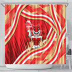 Dolphins Rugby Mascot Shower Curtain Fierce Athlete Graphic in Sports Style