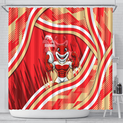 Dolphins Rugby Mascot Shower Curtain Fierce Athlete Graphic in Sports Style