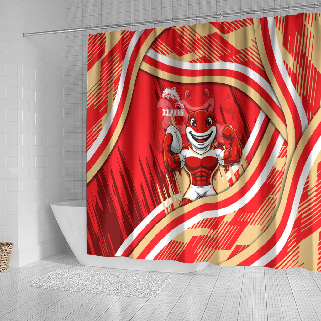 Dolphins Rugby Mascot Shower Curtain Fierce Athlete Graphic in Sports Style
