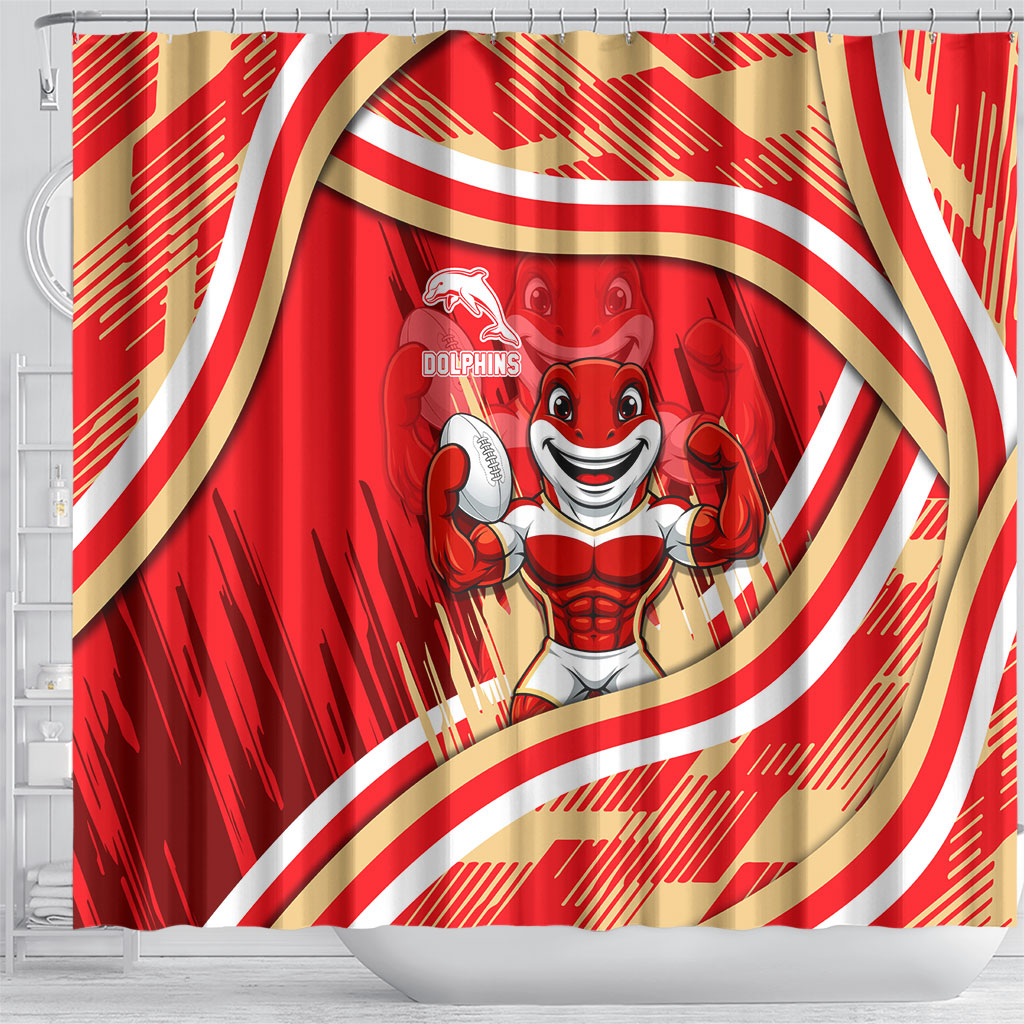 Dolphins Rugby Mascot Shower Curtain Fierce Athlete Graphic in Sports Style
