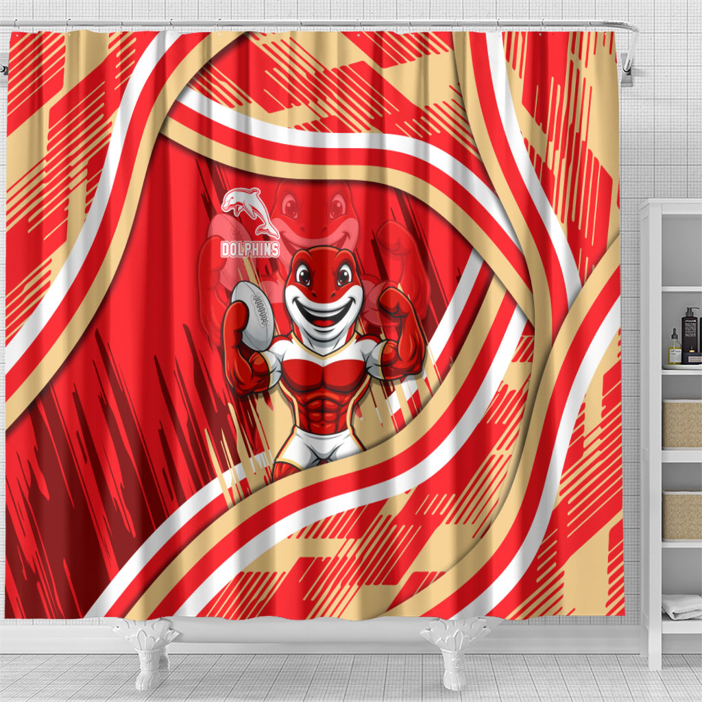 Dolphins Rugby Mascot Shower Curtain Fierce Athlete Graphic in Sports Style