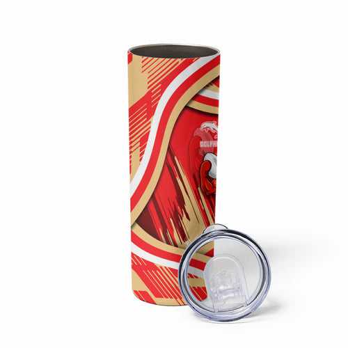 Dolphins Rugby Mascot Skinny Tumbler Fierce Athlete Graphic in Sports Style