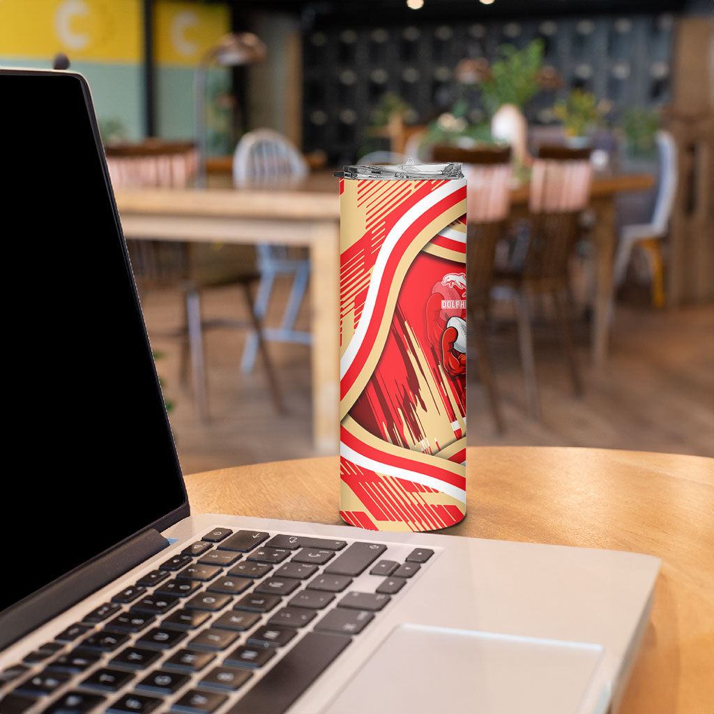 Dolphins Rugby Mascot Skinny Tumbler Fierce Athlete Graphic in Sports Style