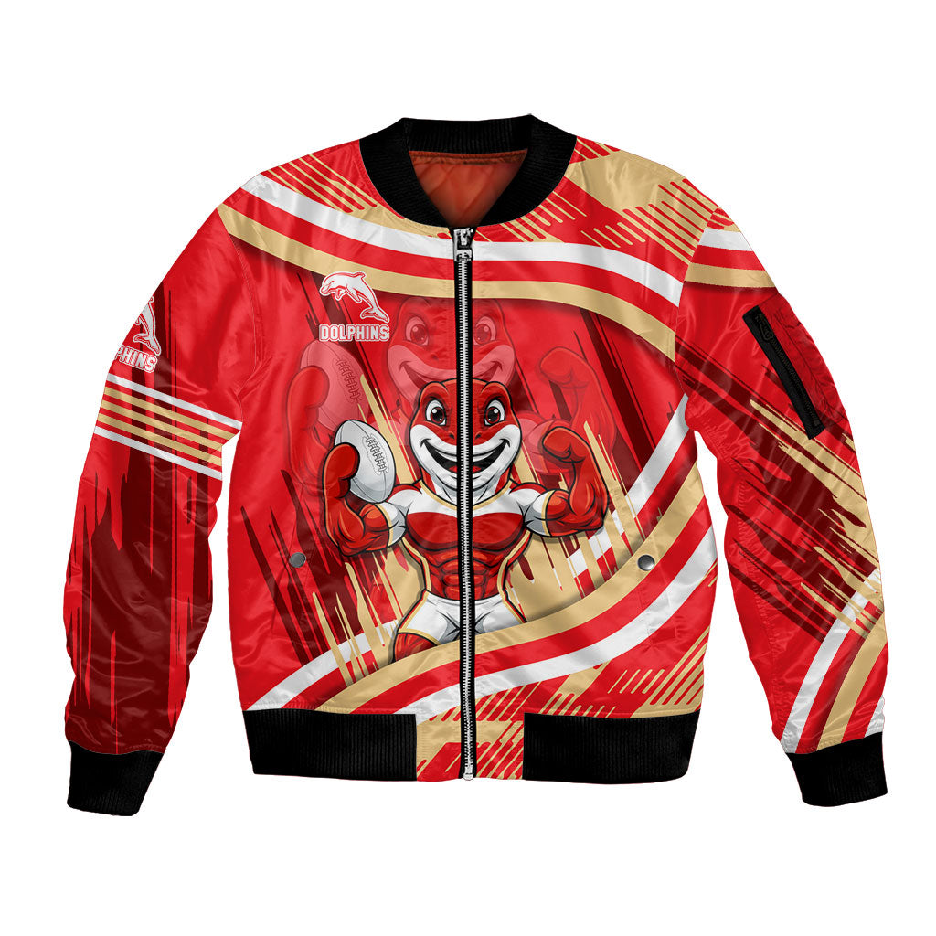 Dolphins Rugby Mascot Sleeve Zip Bomber Jacket Fierce Athlete Graphic in Sports Style