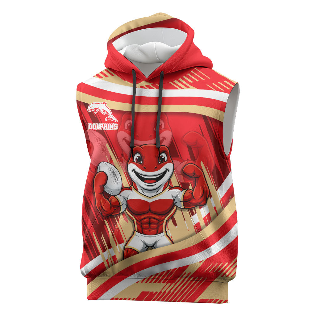 Dolphins Rugby Mascot Sleeveless Hoodie Fierce Athlete Graphic in Sports Style