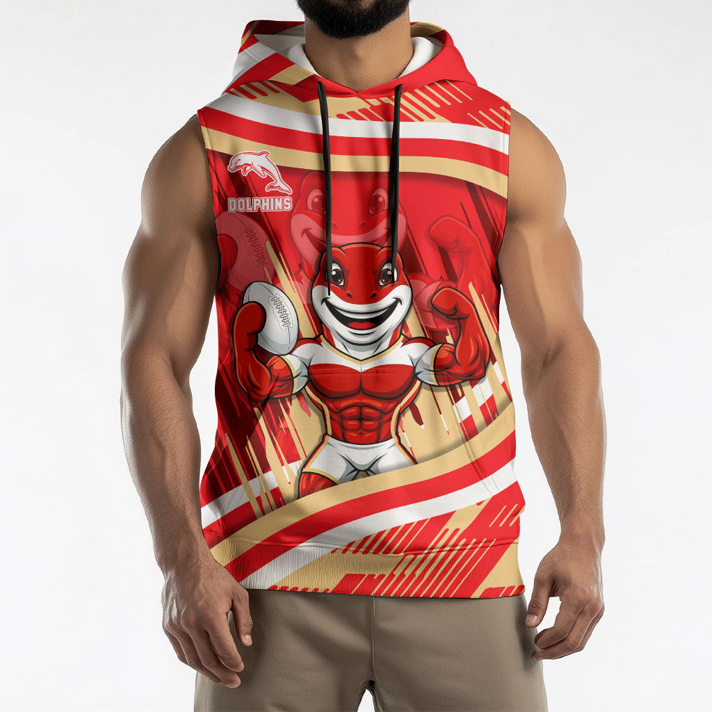 Dolphins Rugby Mascot Sleeveless Hoodie Fierce Athlete Graphic in Sports Style
