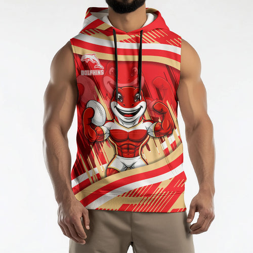 Dolphins Rugby Mascot Sleeveless Hoodie Fierce Athlete Graphic in Sports Style