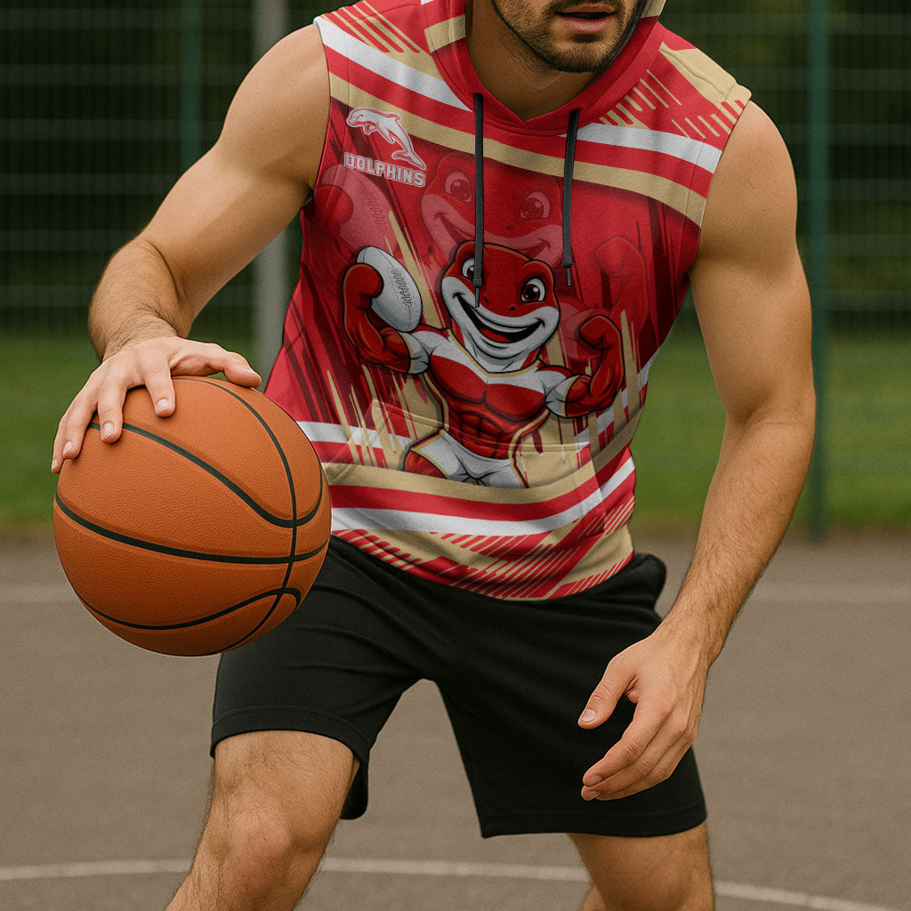Dolphins Rugby Mascot Sleeveless Hoodie Fierce Athlete Graphic in Sports Style