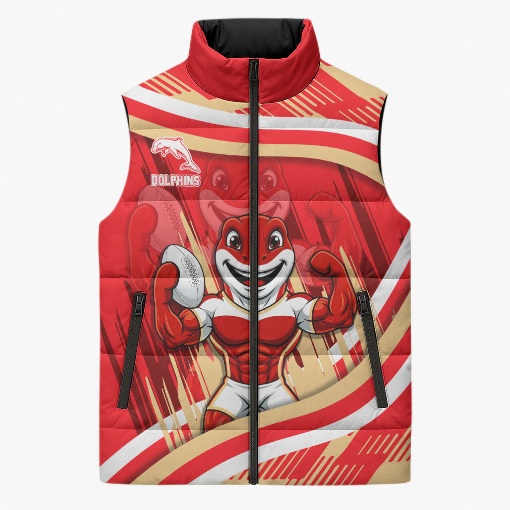 Dolphins Rugby Mascot Sleeveless Puffer Jacket Fierce Athlete Graphic in Sports Style