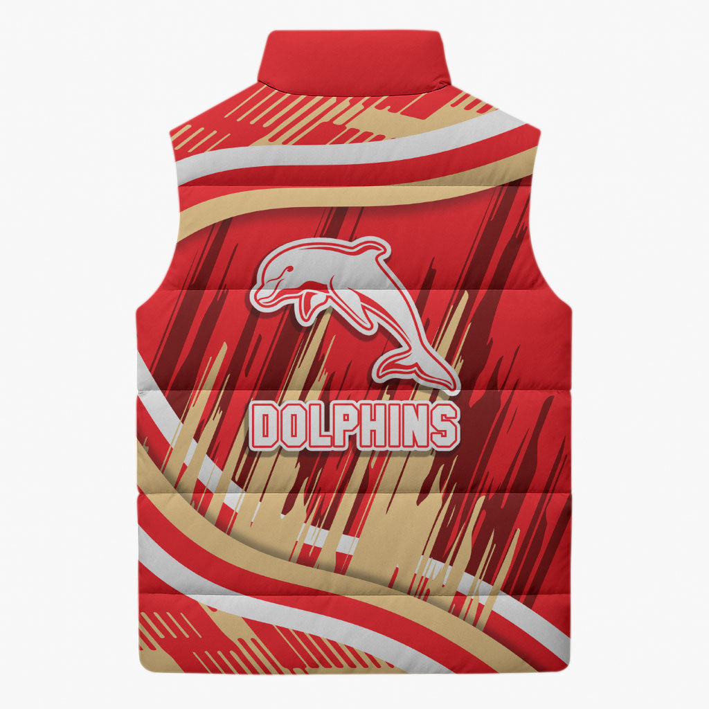 Dolphins Rugby Mascot Sleeveless Puffer Jacket Fierce Athlete Graphic in Sports Style